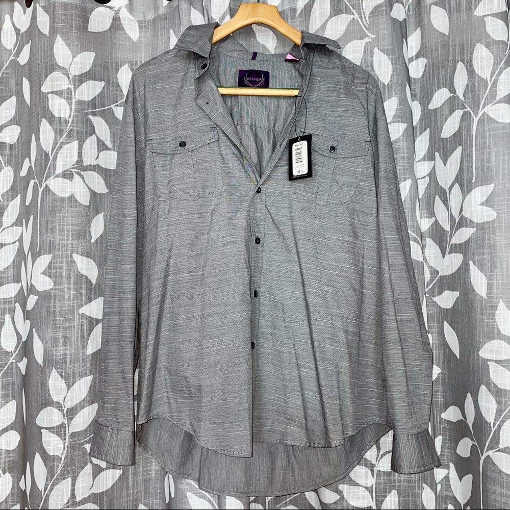 Gray Dual Pocket Long Sleeve Button Down